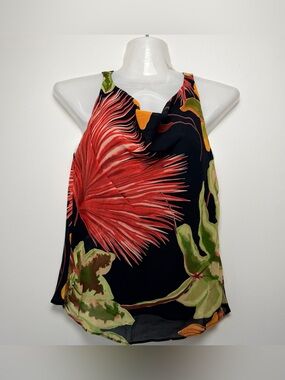 Vintage Cache Floral Cowl Neck Blouse Top Chiffon Women size S/M